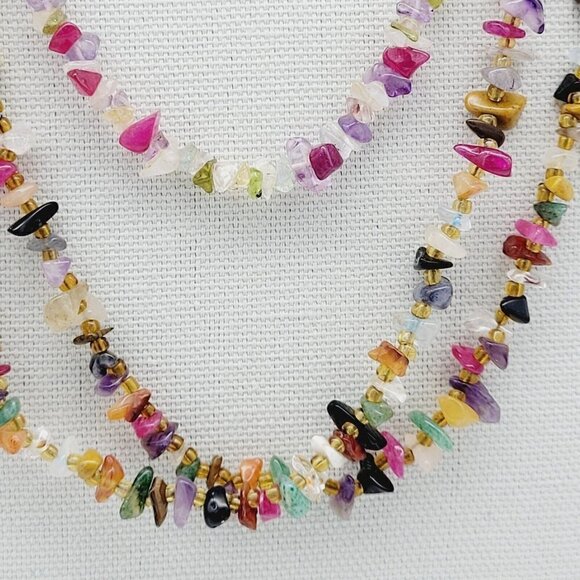 Lot Of 3 Semi Precious Gemstone Infinity Chip Necklaces Two 36" One 31" Boho - Picture 4 of 9
